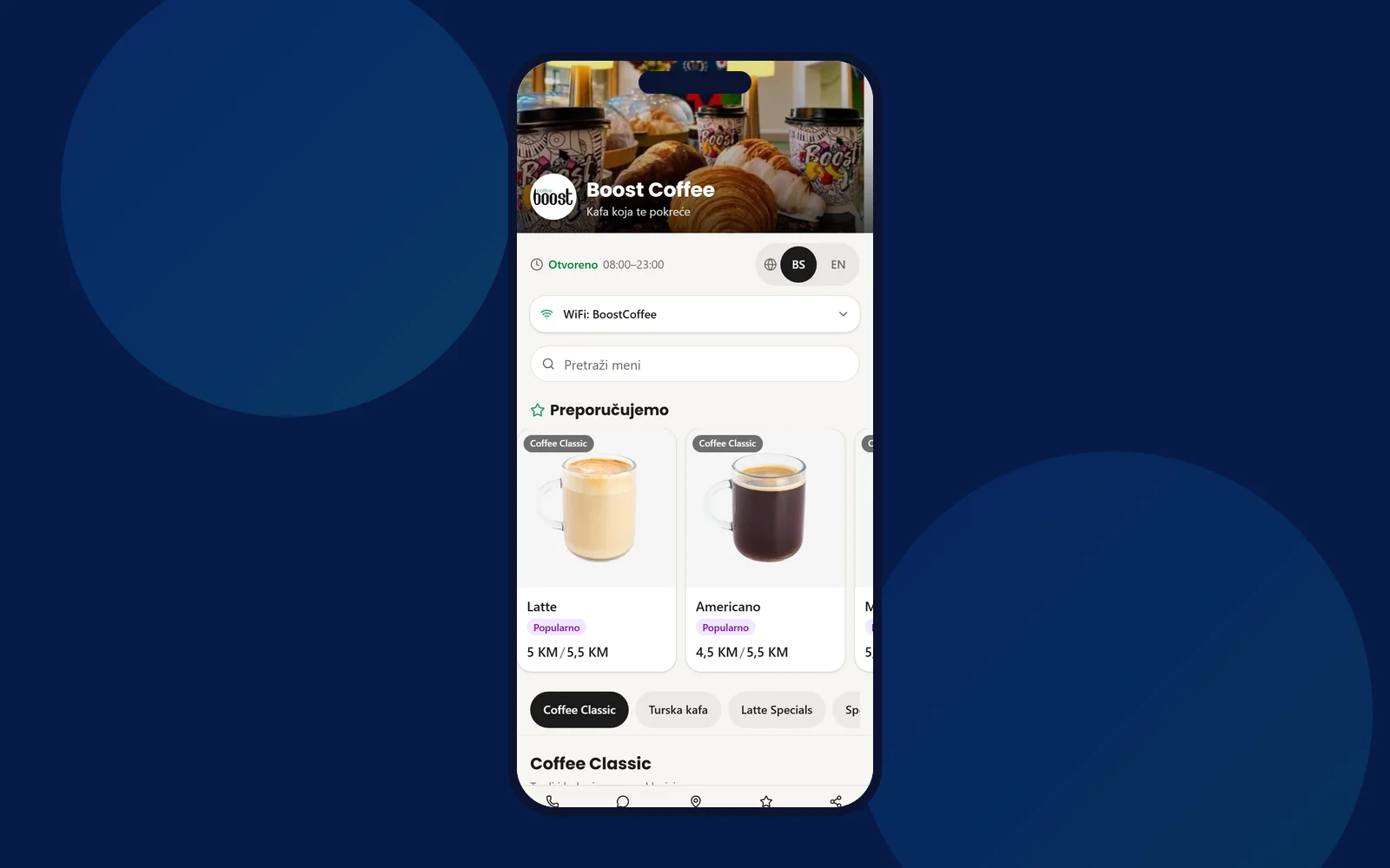 Boost Coffee — QR Meni slika projekta